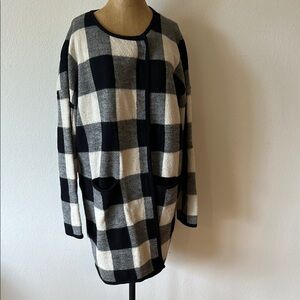 Hatch O/S baby alpaca, merino blend Black White Plaid Cardigan great condition